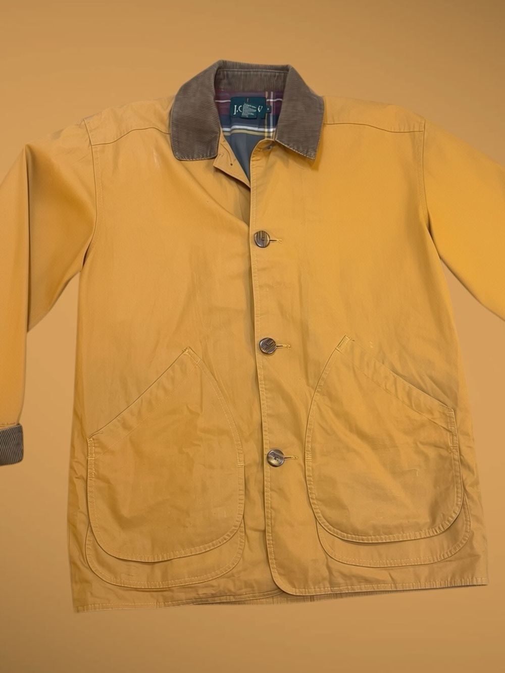 Vintage J. Crew Flannel Lined Chore Coat Jacket Men’s Medium Tan Barn 90s Vtg - Picture 9 of 15